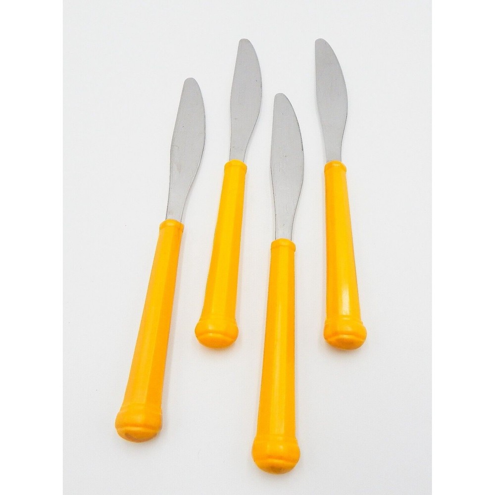 Oxford Hall Dinner Knives Yellow Handle Flatware Stainless Japan Set of 4